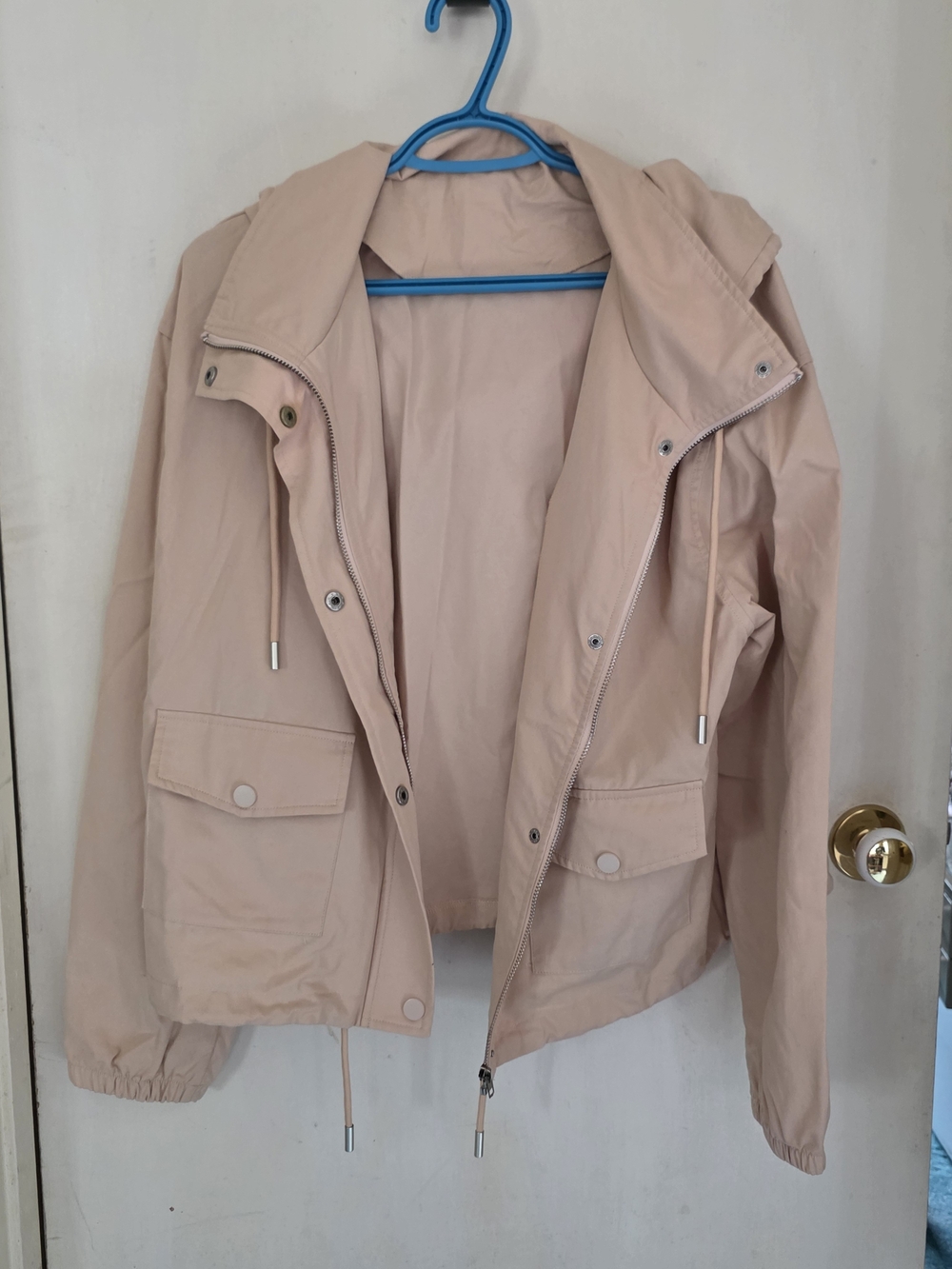Beige Hooded Utility Jacket
